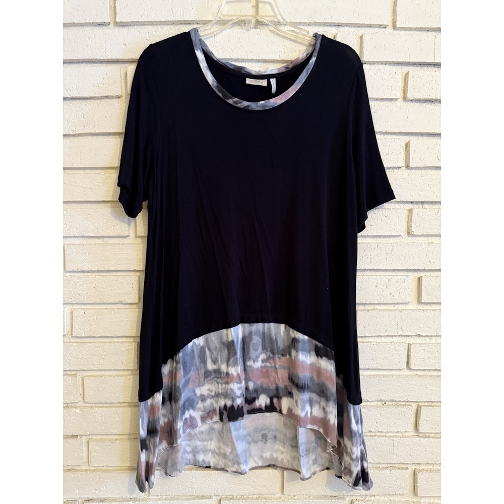 LOGO by Lori Goldstein Regular Knit Top with Printed Trim -High-Low Size Large